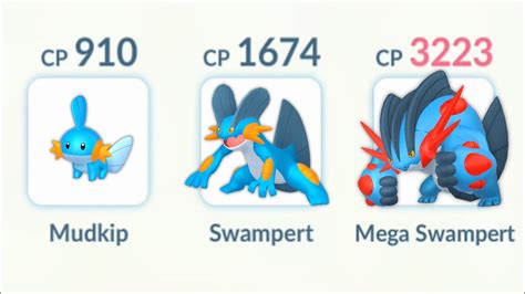 Mudkip pokemon go.  Swampert has a Mega Evolution, available in Omega Ruby/Alpha...