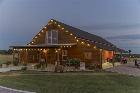 Wide range of 26-gauge steel panels. Custom trim designs. Roll-up doors made by Mueller. Designer colors for panels, trim and roll-up doors. Variety of accessories & components. Convenient, on-site fork lift delivery. <p>This 34' x 75' structure with 12' wide raised center and wrap around porch is every cowboy's dream.. 