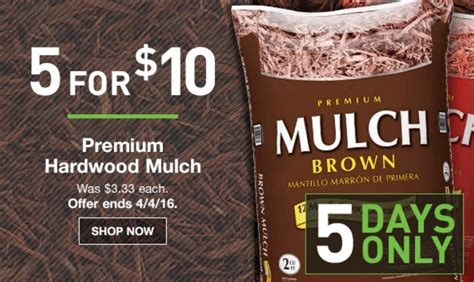 1.5 cu. ft. Brown Wood Shredded Bagged Mulch. 2.1k. (6127) Questions & Answers (277) +3. Hover Image to Zoom. $ 3 97. Earthgro Brown Wood Mulch year-long color with Color Advantage. 3-in. layer helps prevent weeds by blocking growth and sunlight.. 