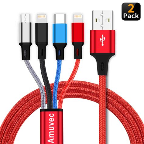 Multi Charger Cable, Amuvec 4 in 1 3A USB Fast Charging Cord