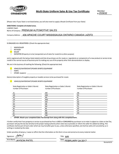 Multi State Tax Form Copart
