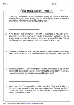 Multi Step Equation Word Problems Worksheet