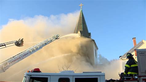 Multi-alarm blaze tearing through Cambridge church on Easter