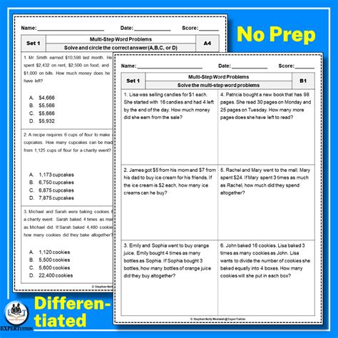 MultiStep Word Problems Worksheets Set 1 ExperTuition
