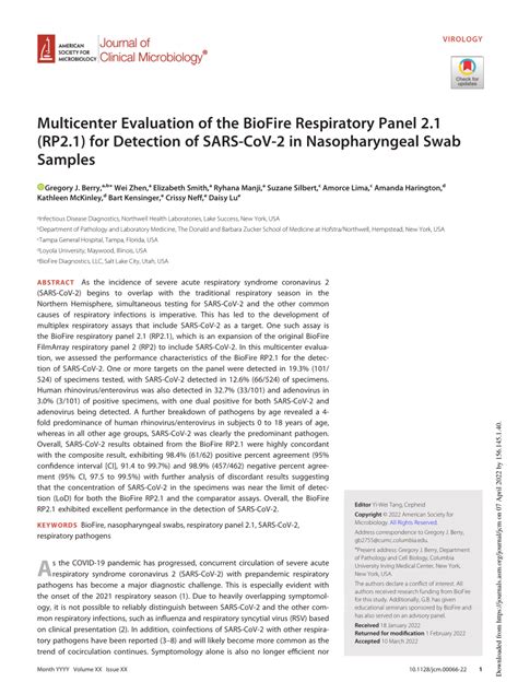 Multicenter Evaluation of BioFire FilmArray Respiratory Panel ... - PubMed