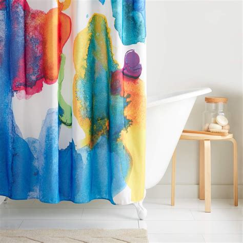 The butterfly-themed multi-color shower curtain features a beautiful design with bright, vibrant hues on semi-sheer fabric that allows light into your shower while still providing privacy. The shower curtain measures 70 inches by 72 inches to fit standard size bathtub and shower areas. 