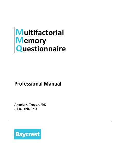 Multifactorial Memory Questionnaire Professional Manual and Test Forms