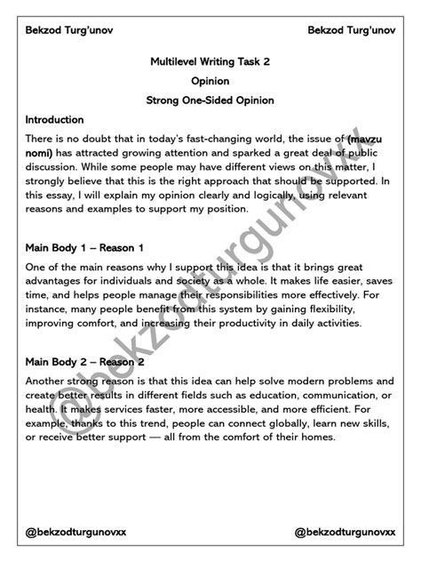 Multilevel writing task 2 topics.  The content presents a comprehensive list o...
