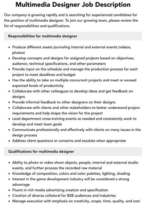 Multimedia Designer Job Description [Updated for 2024] - Indeed