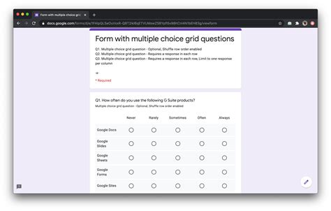 Multiple Choice Grid Google Form Form example download