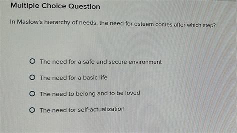 Multiple Choice Questions About Hierarchy Of Needs