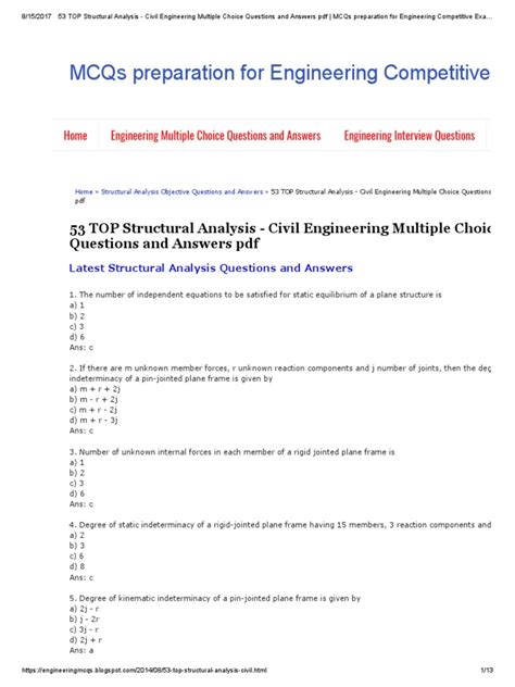 Multiple Choice Questions Diploma Civil Engineering