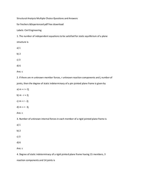 Multiple Choice Questions With Answers Structural Analysis
