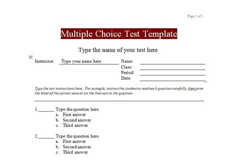 Multiple Choice Test Template For Microsoft Word Excel Tmp