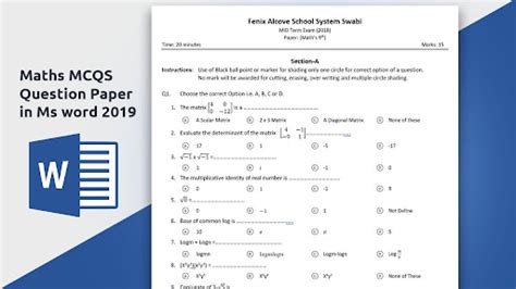 Multiple Choice Test Template Word 2010