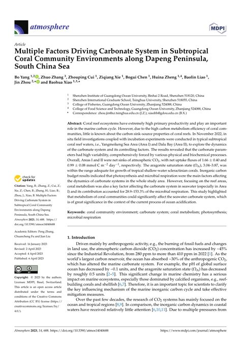 Multiple Factors Driving Carbonate System in Subtropical Coral ...