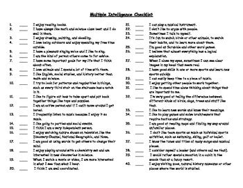 Multiple Intelligence Test Learning Strategies Worksheet By Sweet D