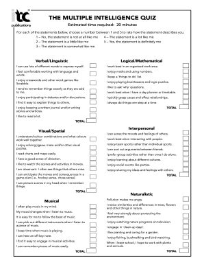 Multiple Intelligences Test Fill Online Printable Fillable Blank Pdffiller