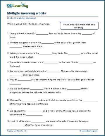 Multiple Meaning Words Worksheets K5 Learning