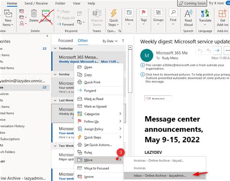 Multiple Online Archive Calenders Shown - Office 365