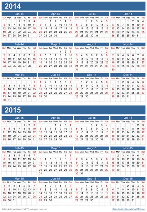 Multiple Years Calendar Template for Excel