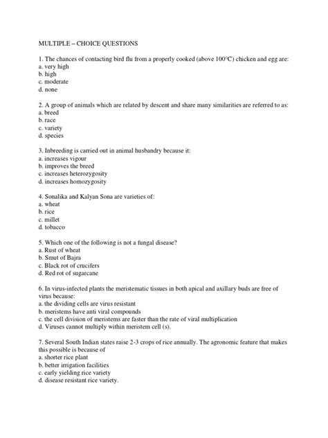 Multiple choice questions on agriculture pdf.  The document provides a summary of a...