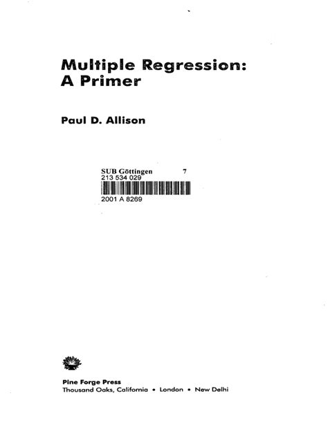 Read Online Multiple Regression A Primer By Paul D Allison