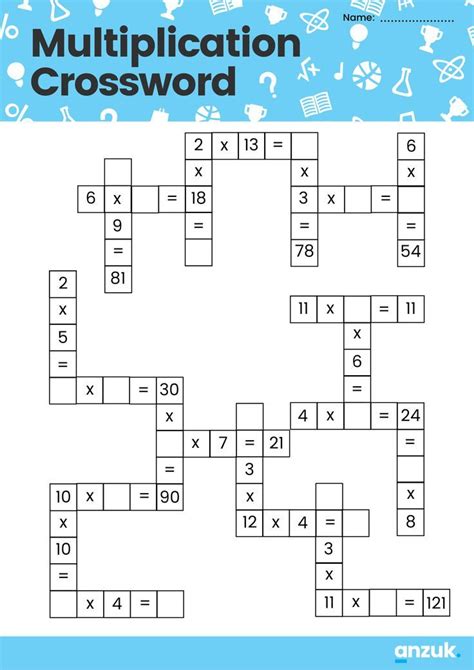 Multiplication Crossword Multiplication, Math exercises, Math for kids