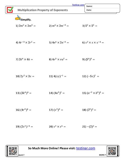 Multiplication Properties Of Exponents Worksheet