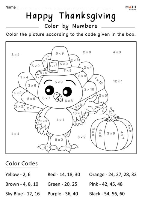 Multiplication Thanksgiving Math Coloring Thanksgiving Math Math Coloring Worksheets