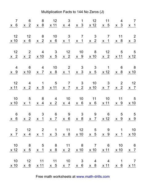 Multiplication Timed Test 1 12 Free Printable