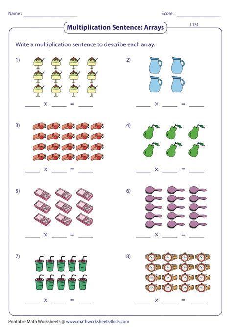 Multiplication With Arrays Worksheet