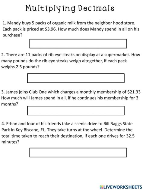 Multiplication With Decimals Word Problems Worksheet Free Printable