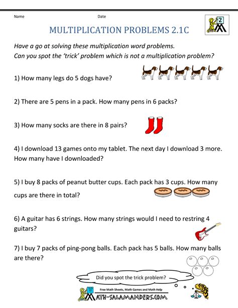 Multiplication Word Problem Area 2nd Grade