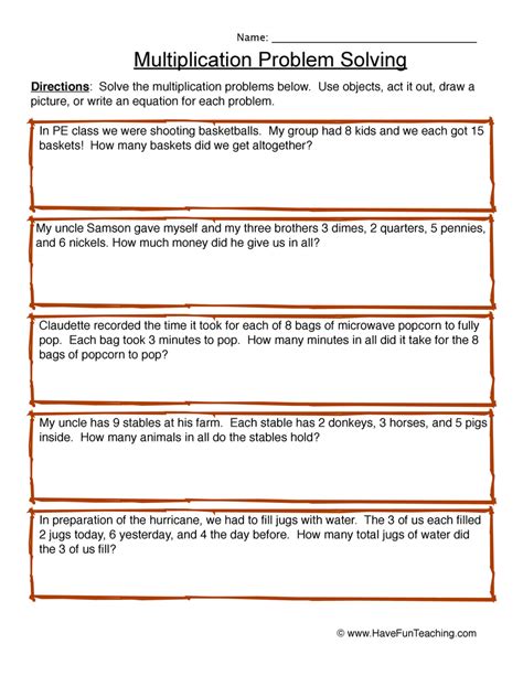 Multiplication Word Problem Worksheet Have Fun Teaching
