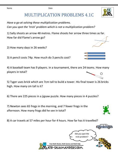 Multiplication Word Problems 4th Grade