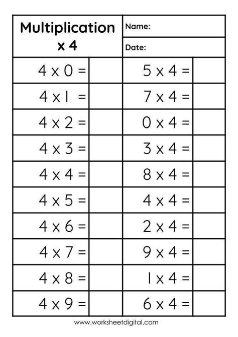 Multiplication Worksheets Multiply Numbers By 4 To 5