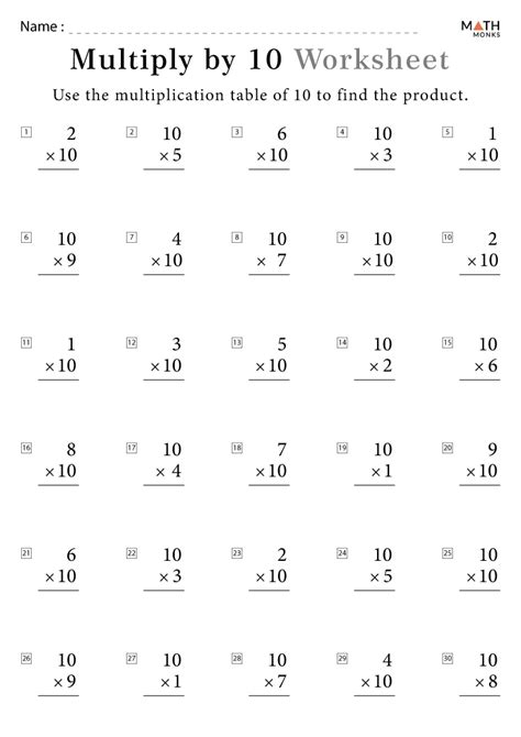 Multiplication by Tens Worksheet