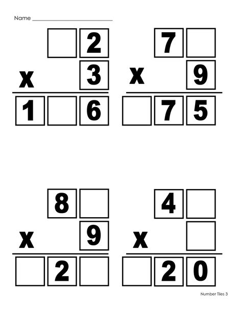 Multiplication number tiles use the numbers 09 one time each to fill