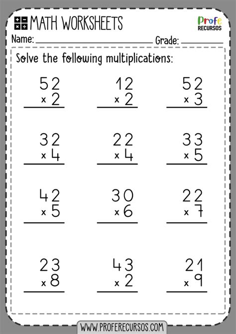 Worksheet. 2 x 1 digit e.g. 54 x 5 requires only