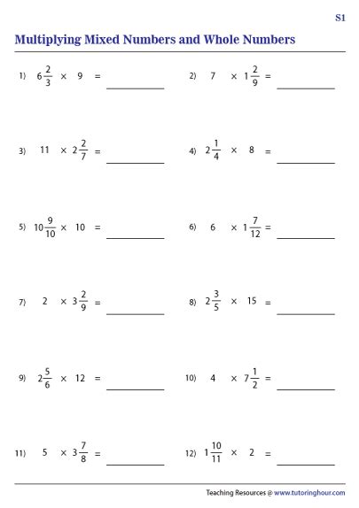 Multiply Mixed Numbers by Whole Numbers Worksheet EdPlace