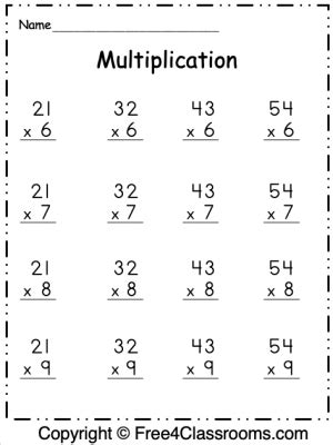 Multiply Two Digit By One Digit Worksheet