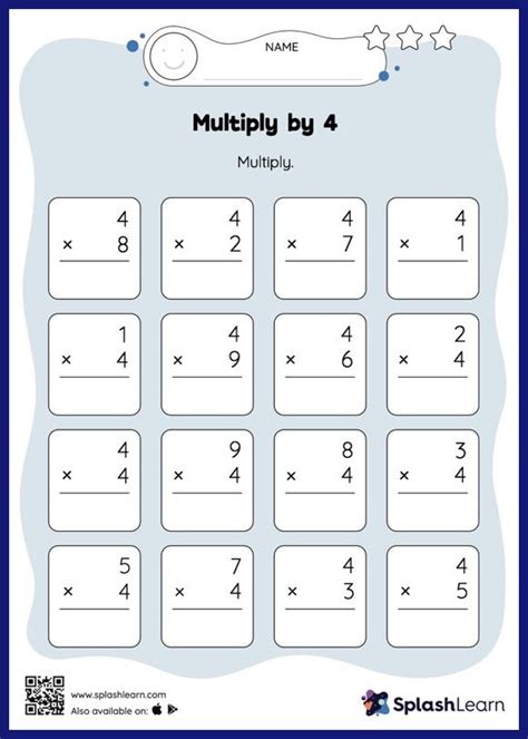 Multiply by 4 Vertical Multiplication Math Worksheets SplashLearn