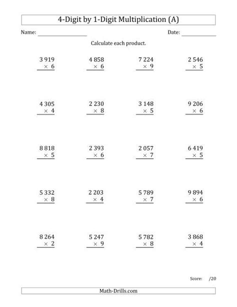 Multiplying 4 Digit By 1 Digit Numbers With Space Separated Thousands A