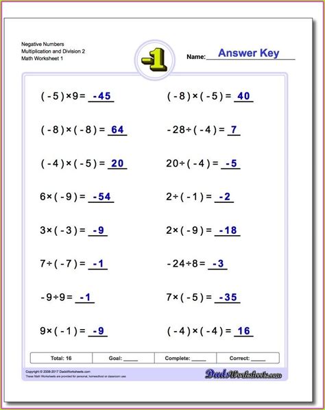 Multiplying And Dividing Negative Numbers Worksheet Worksheet Resume