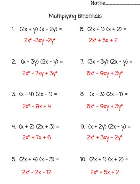Multiplying Binomials Using The FOIL Method Worksheets Library