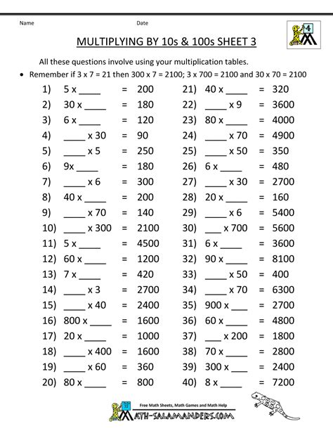 Multiplying By 10 100 And 1000 Worksheet Multiplication Work