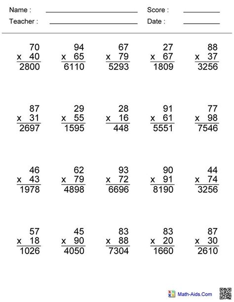 Multiplying Double Digits Worksheet dev onallcylinders com