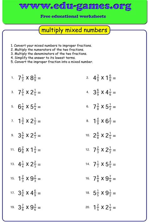 Multiplying Mixed Numbers And Whole Numbers Worksheets