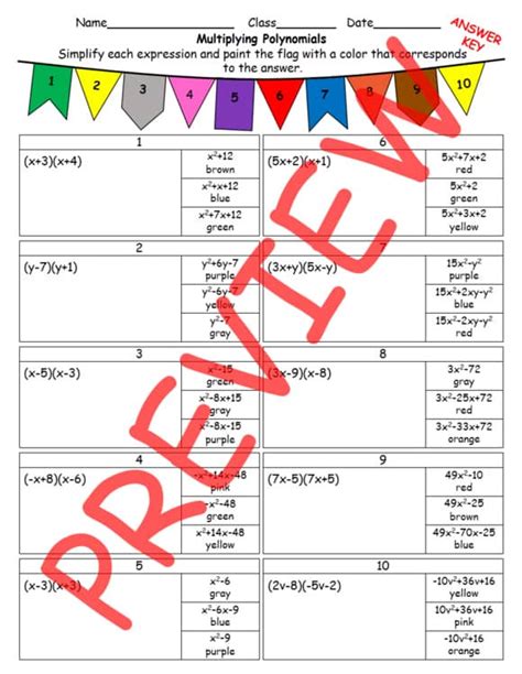 Multiplying Polynomials Coloring Workshee
